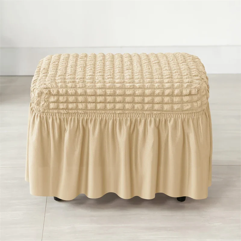 Solid Color Seersucker Stool Cover Stretch Footstool Skirt Slipcover Footstool Cover Elastic All-inclusive Footrest Covers Hogar - Image 18