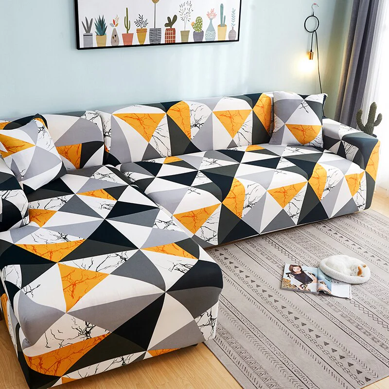 Square Lattice Printed L Shape Sofa Covers Sofa Protector Printed Elastic Sretch Covers Anti-dust Elastic Stretch Covers for Corner Sofa Cover - Image 16