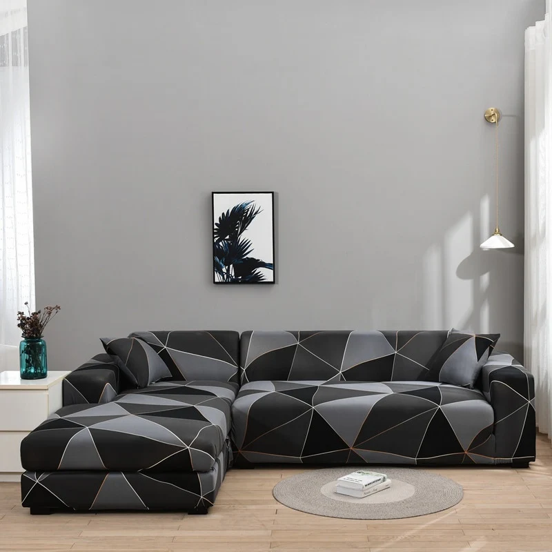 Square Lattice Printed L Shape Sofa Covers Sofa Protector Printed Elastic Sretch Covers Anti-dust Elastic Stretch Covers for Corner Sofa Cover - Image 4