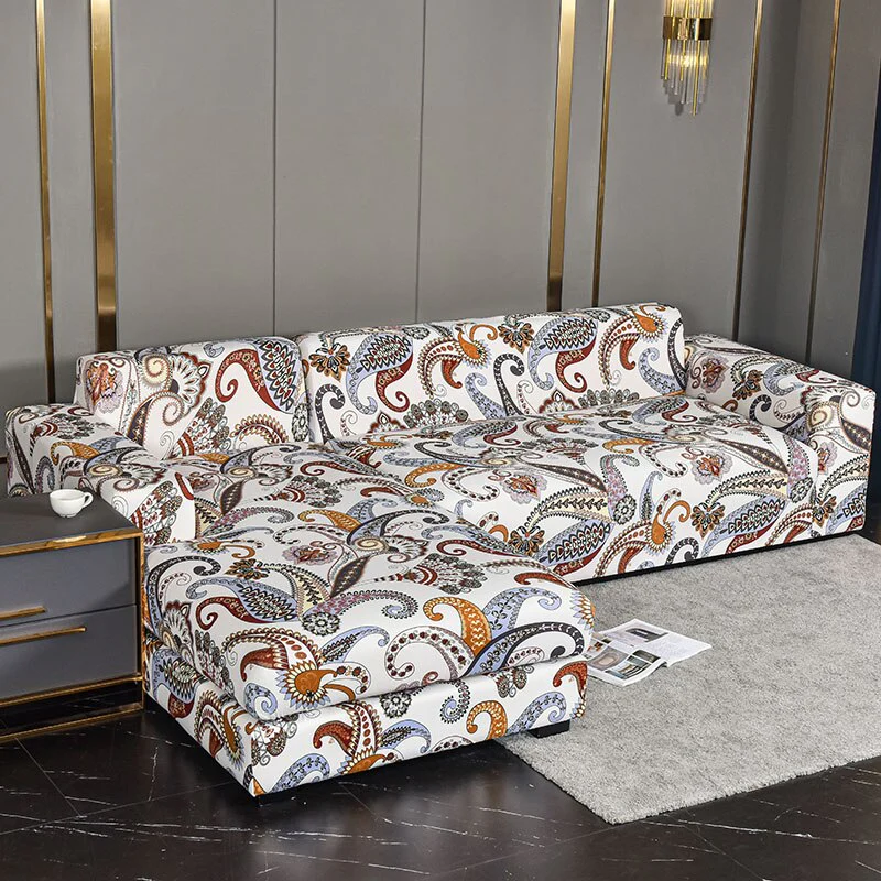 Square Printed L-shape Chaise Longue Slipcovers Sofa Covers for Living Room Sofa Protector Anti-dust Elastic Stretch Covers for Corner Sofa - Image 13