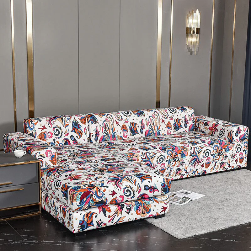 Square Printed L-shape Chaise Longue Slipcovers Sofa Covers for Living Room Sofa Protector Anti-dust Elastic Stretch Covers for Corner Sofa - Image 14