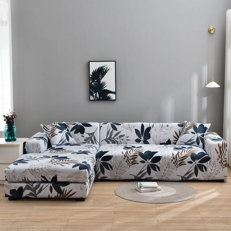 Square Printed L-shape Chaise Longue Slipcovers Sofa Covers for Living Room Sofa Protector Anti-dust Elastic Stretch Covers for Corner Sofa - Image 4