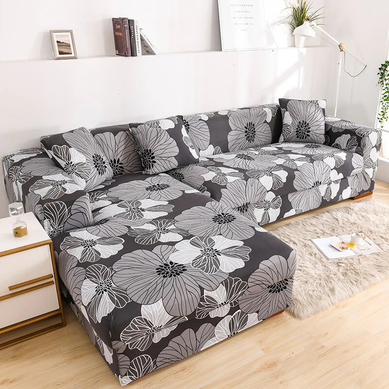 Square Printed L-shape Chaise Longue Slipcovers Sofa Covers for Living Room Sofa Protector Anti-dust Elastic Stretch Covers for Corner Sofa - Image 9