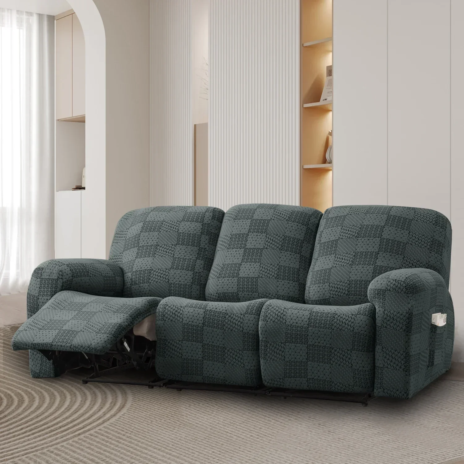 Stretch Recliner Sofa Covers 3-Seater Thick Jacquard Recliner Sofa Couch Cover Arm Sofa Slipcover Pet Protector Washable - Image 4
