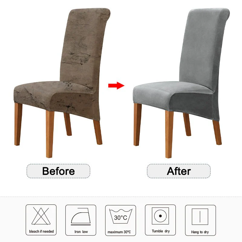 Velvet Chair Cover Stretch Dining Chair Cover Winter Warm Long Back Chair Cover Washable 2 Size Chair Cover For Kitchen Home - Image 6