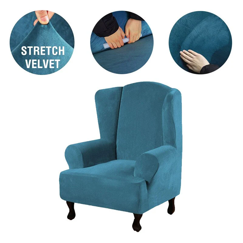 Velvet Elastic Wing Armchair Slipcover Velvet Plush Wing Back Chair Sofa Cover Plush Stretch Washable Removeble Furniture Protector - Image 10