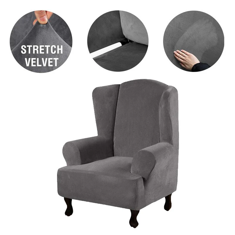 Velvet Elastic Wing Armchair Slipcover Velvet Plush Wing Back Chair Sofa Cover Plush Stretch Washable Removeble Furniture Protector - Image 16