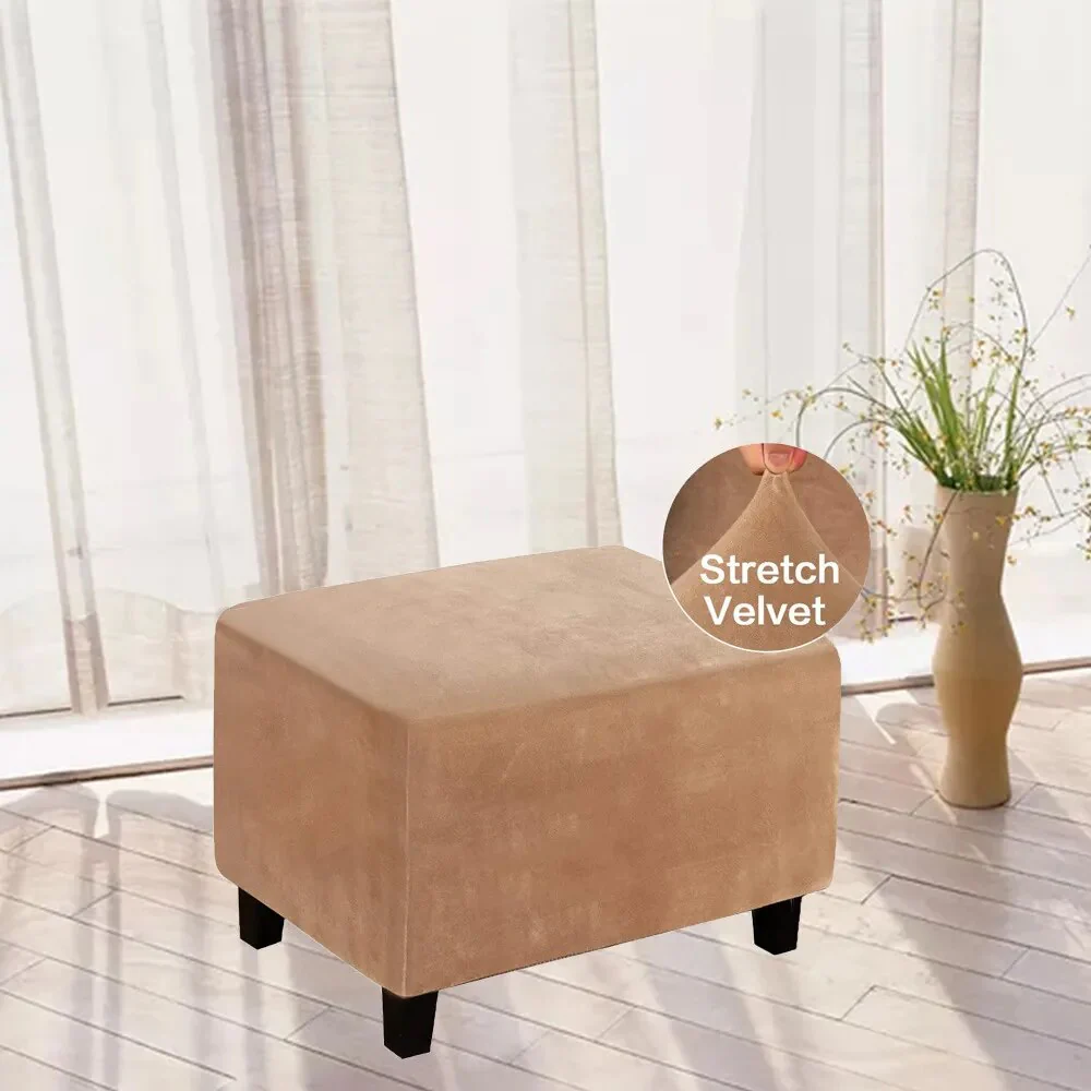 Velvet Rectangle Ottoman Stool Cover Elastic Square Footstool Covers Sofa Slipcover Footrest Chair Covers Furniture Protector Covers - Image 12