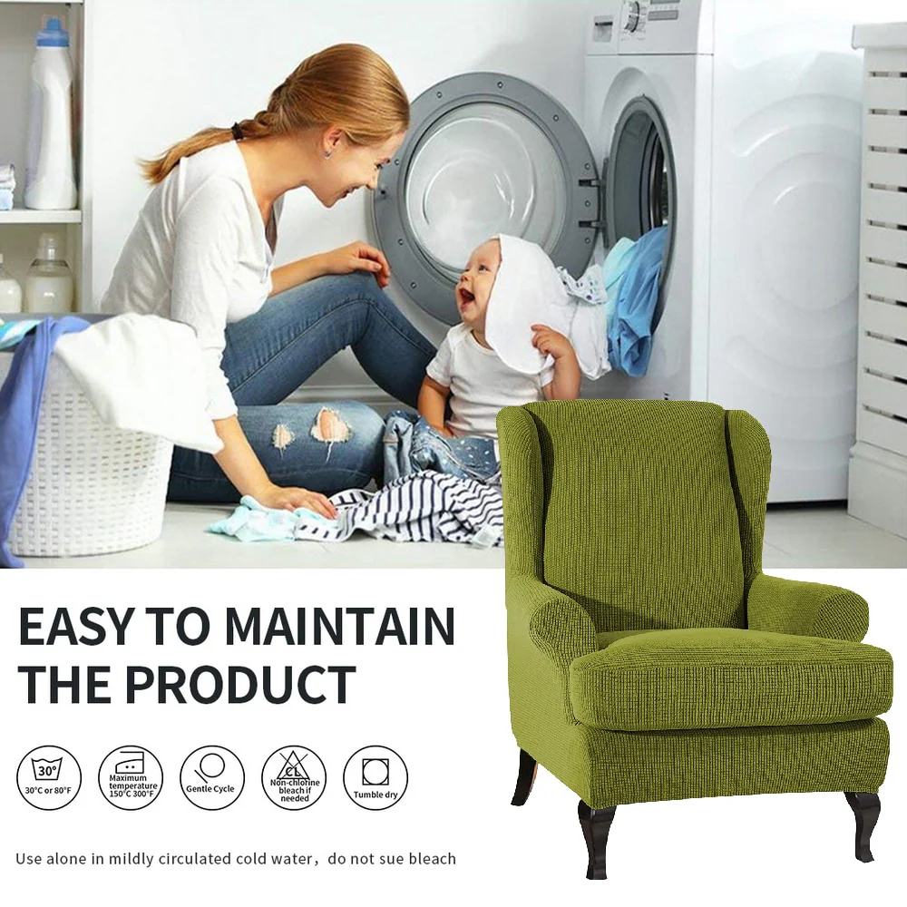 Waterproof Sloping Arm King Back Chair Cover Elastic Armchair Wingback Wing Sofa Back Chair Cover Stretch Protector Wing Back Chair Covers - Image 5