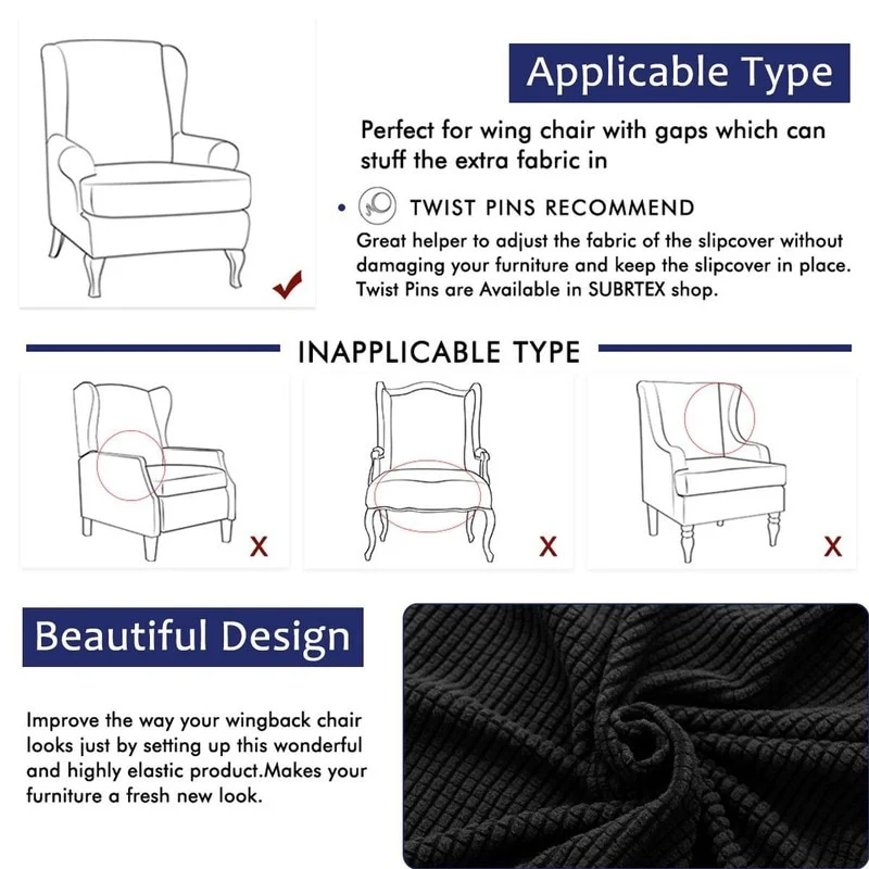 Waterproof Wing Back Chair Cover Arm King Back Chair Cover Elastic Armchair Wingback Sofa Chair Cover Stretch Protector - Image 5