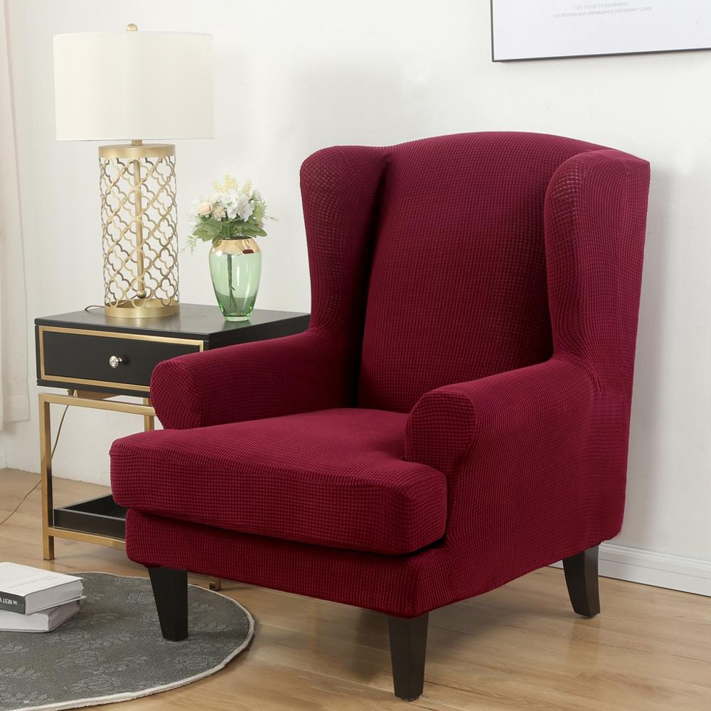 Wing Back Chair Cover Jacquard Spandex Stretch Slipcovers for Office Chairs Stylish 2 Piece Set with Elastic Band Wing Chair Cover - Image 10