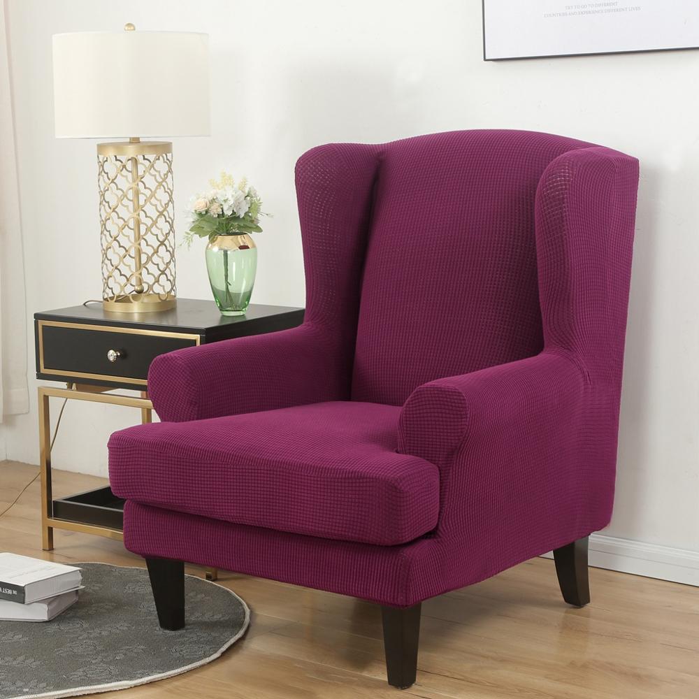 Wing Back Chair Cover Jacquard Spandex Stretch Slipcovers for Office Chairs Stylish 2 Piece Set with Elastic Band Wing Chair Cover - Image 11