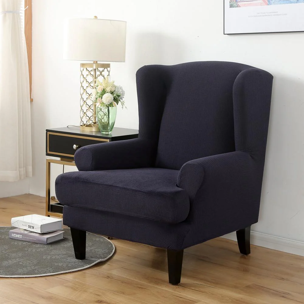 Wing Back Chair Cover Jacquard Spandex Stretch Slipcovers for Office Chairs Stylish 2 Piece Set with Elastic Band Wing Chair Cover - Image 15