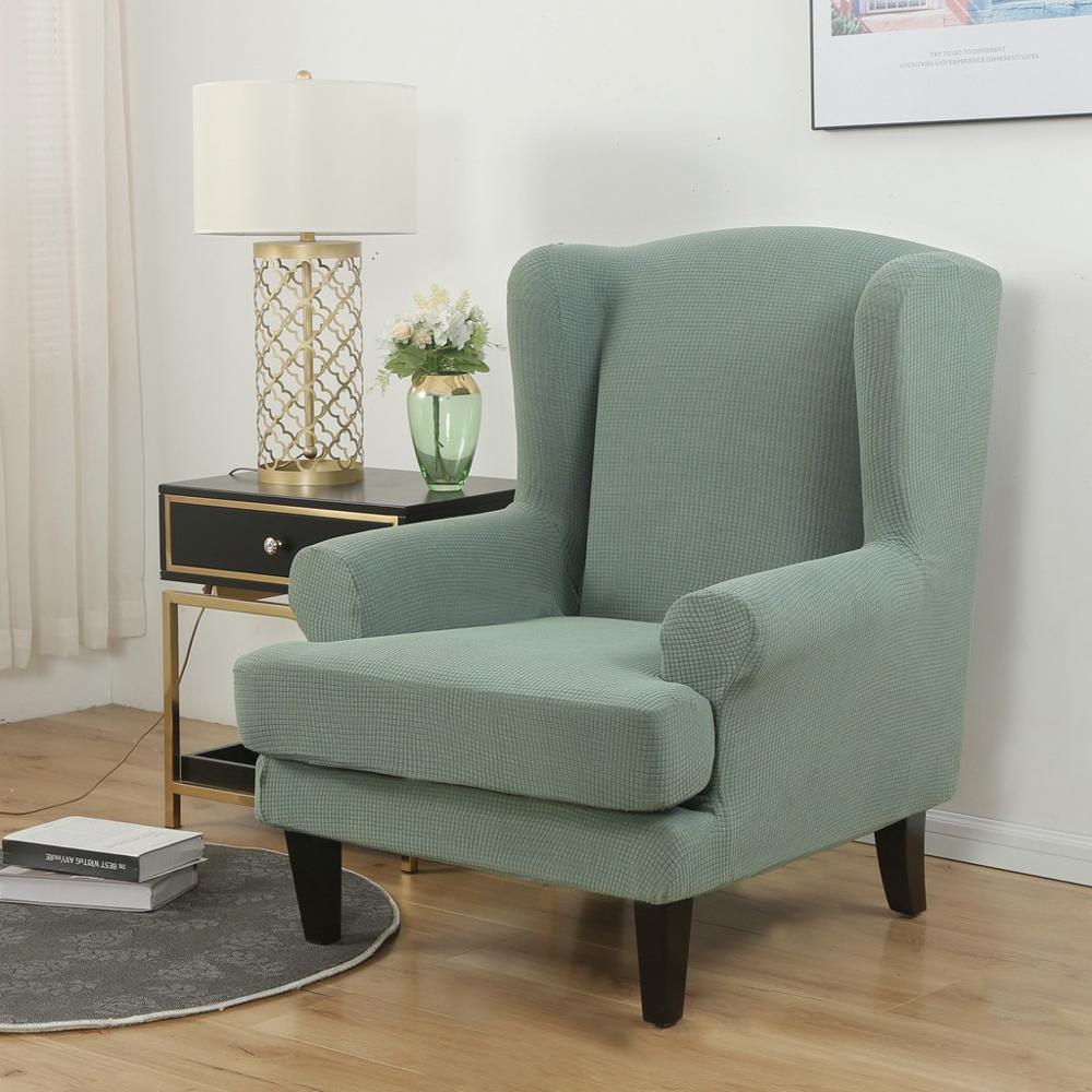 Wing Back Chair Cover Jacquard Spandex Stretch Slipcovers for Office Chairs Stylish 2 Piece Set with Elastic Band Wing Chair Cover - Image 17