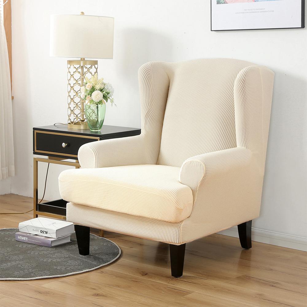 Wing Back Chair Cover Jacquard Spandex Stretch Slipcovers for Office Chairs Stylish 2 Piece Set with Elastic Band Wing Chair Cover - Image 18