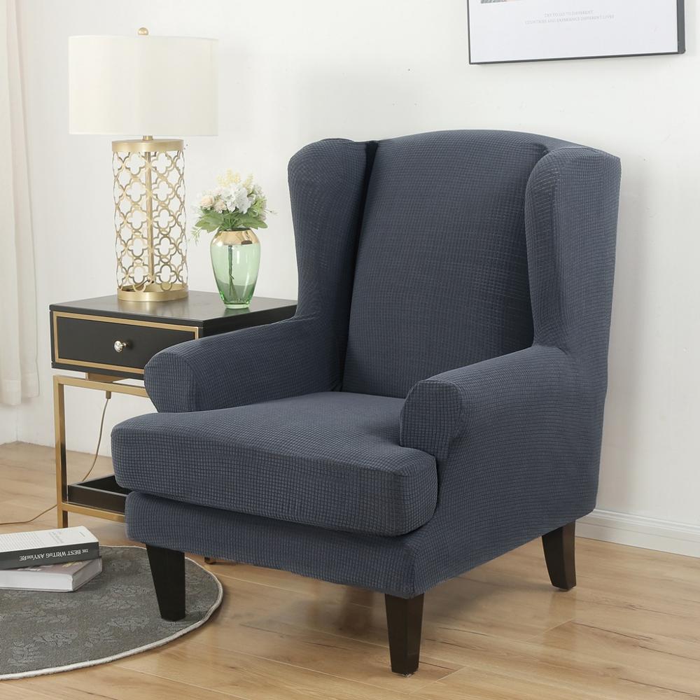 Wing Back Chair Cover Jacquard Spandex Stretch Slipcovers for Office Chairs Stylish 2 Piece Set with Elastic Band Wing Chair Cover - Image 21