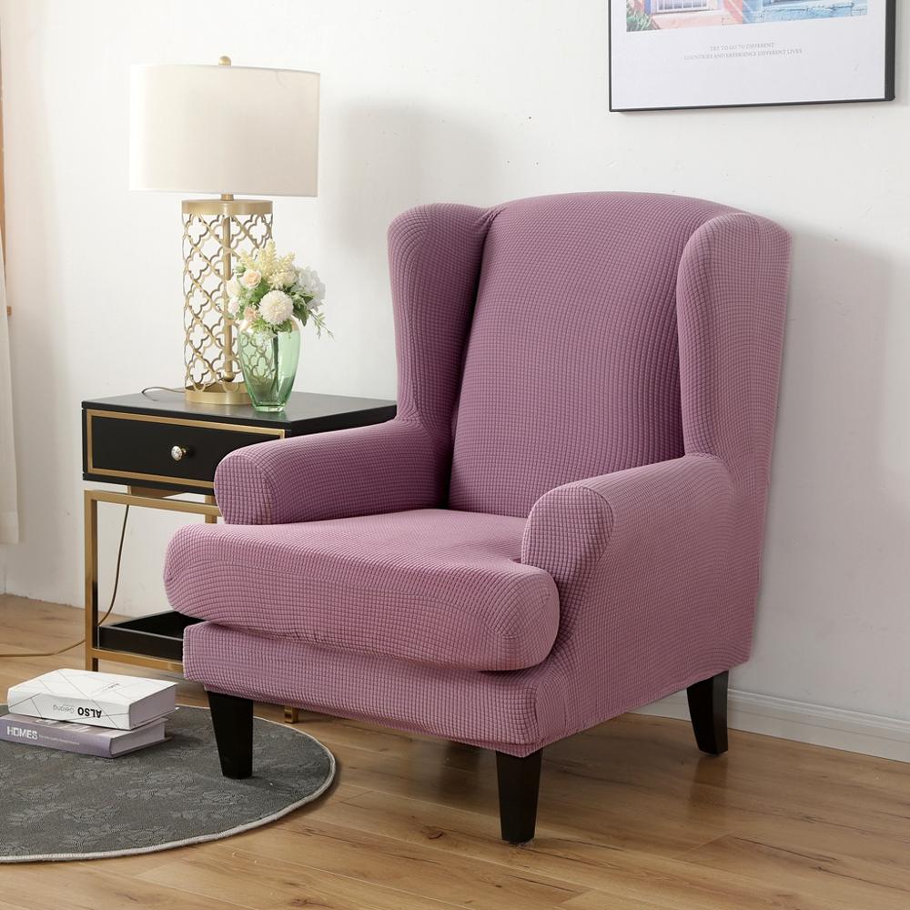 Wing Back Chair Cover Jacquard Spandex Stretch Slipcovers for Office Chairs Stylish 2 Piece Set with Elastic Band Wing Chair Cover - Image 22