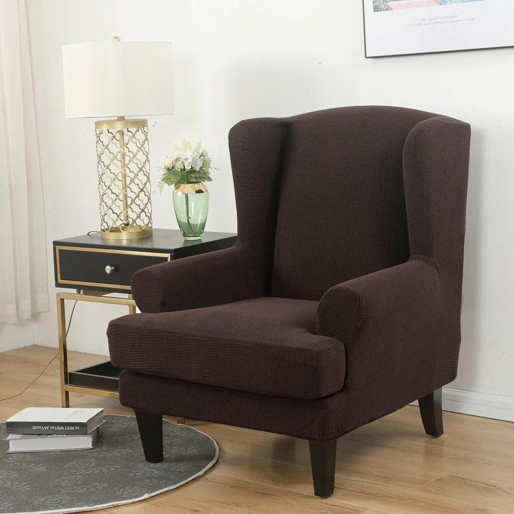 Wing Back Chair Cover Jacquard Spandex Stretch Slipcovers for Office Chairs Stylish 2 Piece Set with Elastic Band Wing Chair Cover - Image 23