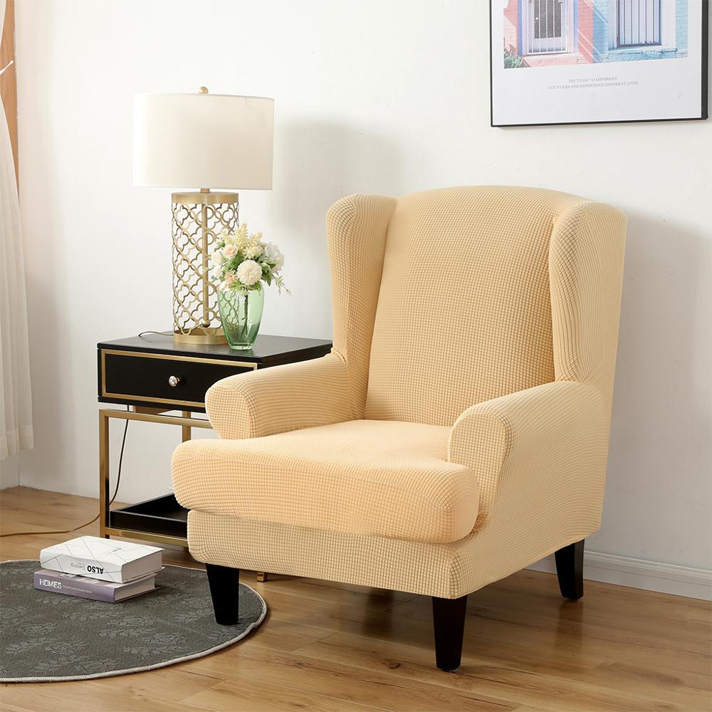 Wing Back Chair Cover Jacquard Spandex Stretch Slipcovers for Office Chairs Stylish 2 Piece Set with Elastic Band Wing Chair Cover - Image 24