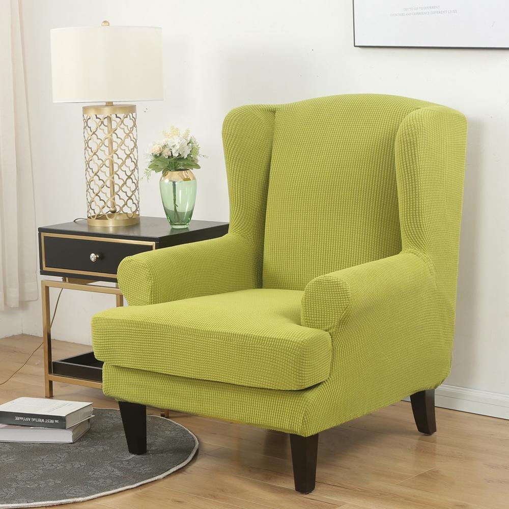 Wing Back Chair Cover Jacquard Spandex Stretch Slipcovers for Office Chairs Stylish 2 Piece Set with Elastic Band Wing Chair Cover - Image 25
