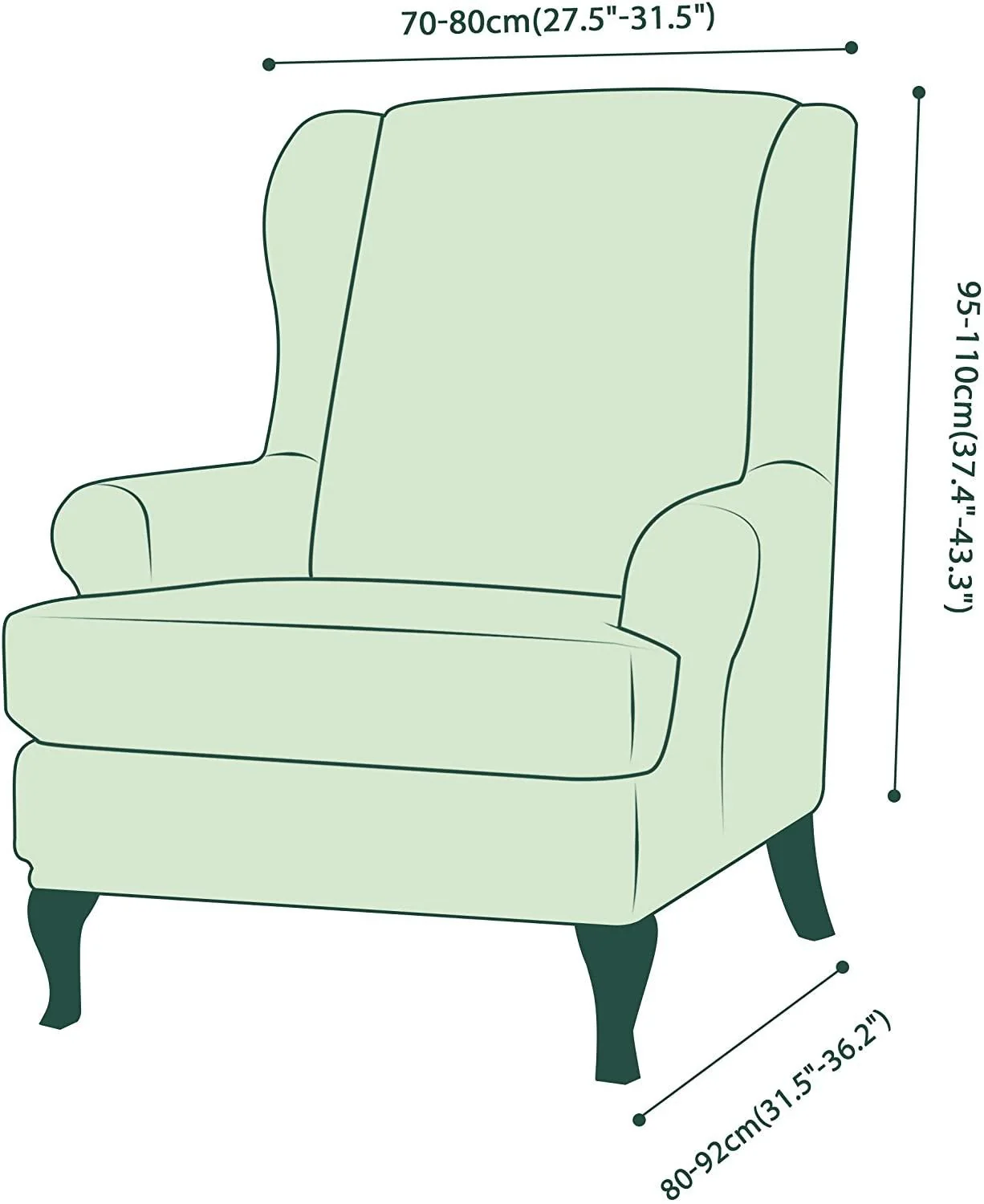 Wing Back Chair Cover Jacquard Spandex Stretch Slipcovers for Office Chairs Stylish 2 Piece Set with Elastic Band Wing Chair Cover - Image 6