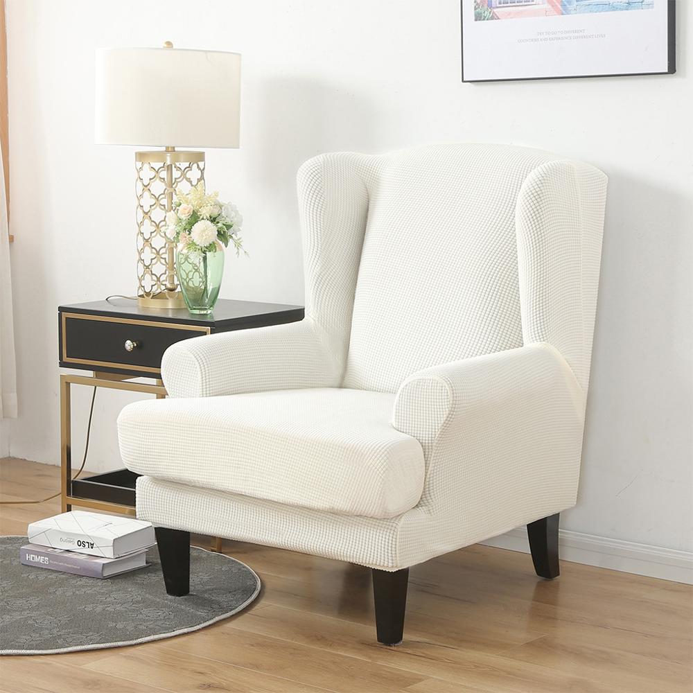 Wing Back Chair Cover Jacquard Spandex Stretch Slipcovers for Office Chairs Stylish 2 Piece Set with Elastic Band Wing Chair Cover - Image 7