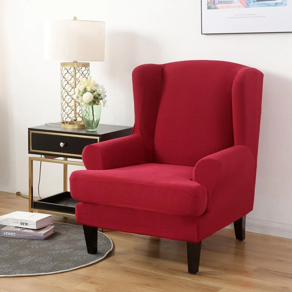 Wing Back Chair Cover Jacquard Spandex Stretch Slipcovers for Office Chairs Stylish 2 Piece Set with Elastic Band Wing Chair Cover - Image 9